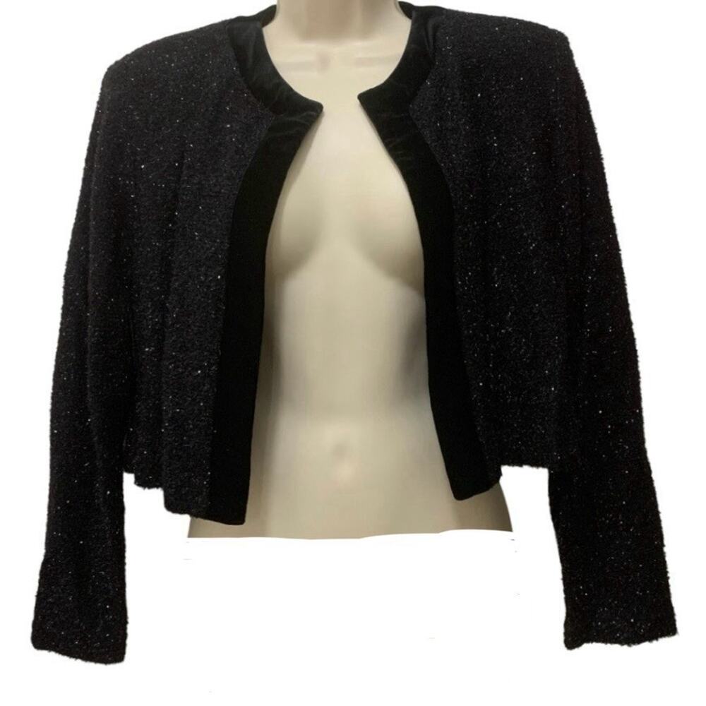 Vintage John Roberts Black Sparkle Bolero Jacket Women’s Size 10 Holiday